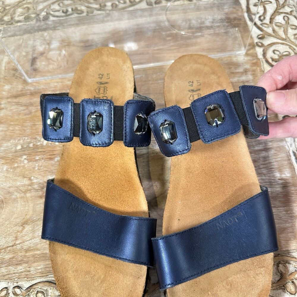 Naot EUC Blue Leather 2 Strap Jewel Accent Slip On Sandal Shoe 40 EU -11 US - Picture 7 of 11
